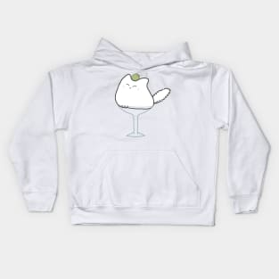 Martini Cocktail Drink Cat White Fluffy Anime Kawaii Minimal Funny Neko Kids Hoodie